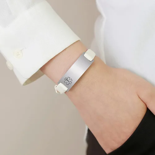 Miniatura 64 de MPRAINBOW Pulsera de alerta médica personalizada para mujer, correa de reloj de cuero genuino, grabado de doble cara, diabetes, epilepsia, joyería