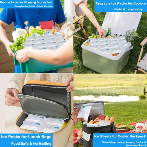 Miniatura 3 de Bolsas de hielo seco para envío de alimentos congelados, hojas de hielo frío reutilizables para enfriadores, bolsa de almuerzo, hojas de manta de 3