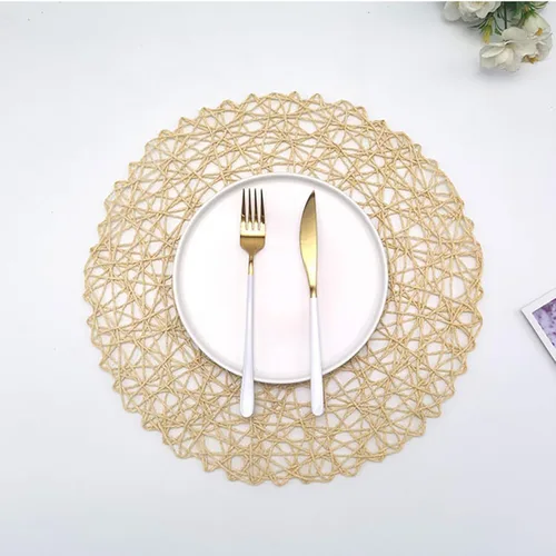 Miniatura 3 de Manteles individuales de tamaño grande de 14.9 pulgadas Tapete creativo redondo trenzado Tapete de estilo bohemio para mesa de cocina, Beige