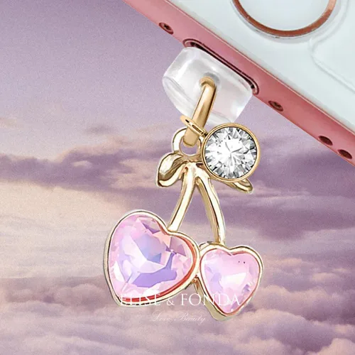 Miniatura 2 de ELISE & FONDA CP663 Puerto de carga USB Anti polvo Plug Little Crystal Cherry Phone Charm para iPhone 14/13/12/11/XS MAX/XR/X/8 Plus/7/6S/8/SE iPad