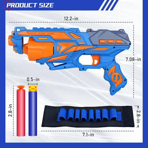 Miniatura 2 de POKONBOY Paquete de 2 Pistolas Lanzadoras de Espuma de Juguete, Pistola de Juguete Lanzadora con 2 Muñequeras y 80 Dardos de Recambio, Tambor Azul
