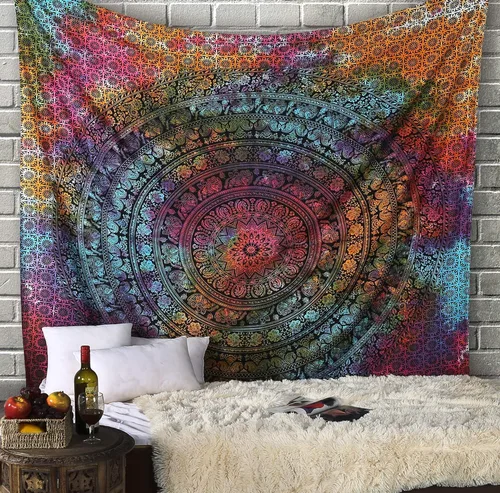Miniatura 19 de Craft Trade - Tapiz de algodón indio con mandala para pared, decoración estética boho hippie para sala de estar, meditación y dormitorio - Amarillo