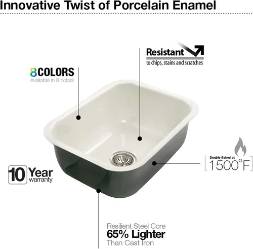Miniatura 4 de Houzer Porcela PCS-2500 BL - Fregadero de cocina de acero esmaltado de porcelana negra de 23 pulgadas, duradero y versátil, esencial para el hogar
