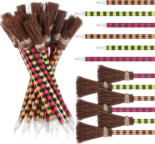 Ireer Lápiz de escoba de bruja de Halloween, bolígrafos coloridos de escoba de bruja, lápices de escritura, recuerdos de fiesta de Halloween para