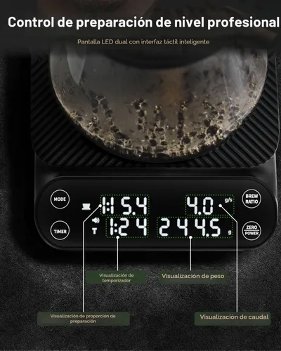 Miniatura 7 de Báscula de café Maestri House S3 con temporizador, báscula digital recargable de 3 kg/0.1 g, 3 modos de preparación, proporciones ajustables
