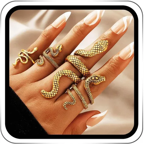 GRAEEN Anillo vintage de serpiente para nudillos, anillo apilable para motociclista, anillo de serpiente reptil, anillo de Halloween, joyería para