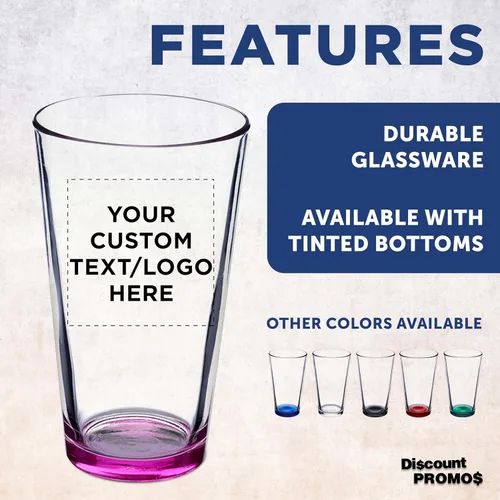 Miniatura 2 de DISCOUNT PROMOS Vasos de cerveza personalizados de 16 onzas, juego de 10/50/100, paquete a granel personalizado, cristalería resistente