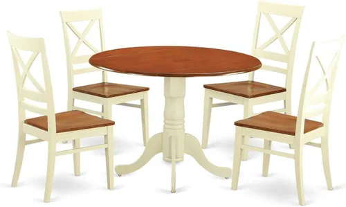 Miniatura 8 de East West Furniture DLQU3-BCH-W - Juego de comedor de 3 piezas que contiene una mesa de comedor redonda con gotas y 2 sillas de cocina, 42 x 42