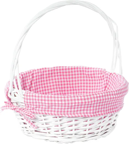 Miniatura 16 de WICKERWISE Cesta de regalo tradicional de sauce redondo blanco con forro a cuadros y asas resistentes, cesta de almacenamiento de aperitivos