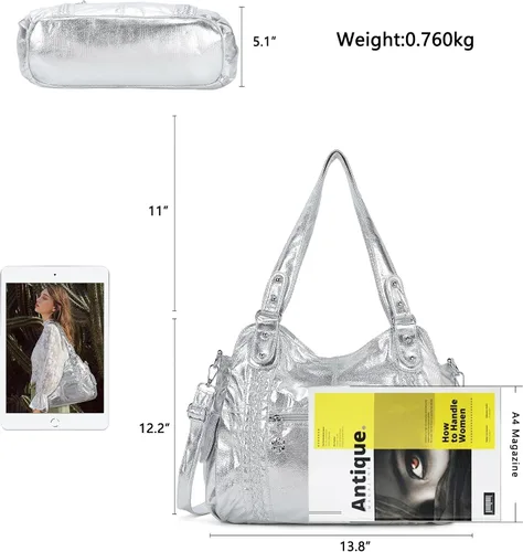 Miniatura 43 de Angel Barcelo - Bolsa de hombro amplia para mujer, diseño Hobo, cuero lavado