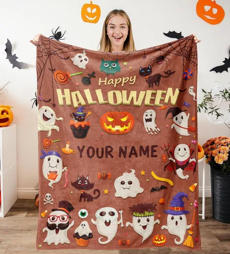 Miniatura 12 de Manta de Halloween personalizada con nombre, mantas de Halloween personalizadas para niños, Halloween personalizada para niños y niñas, bonita manta