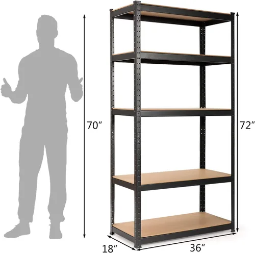 Miniatura 3 de Giantex Storage Shelving Rack Utility Shelf 5-Tier Heavy Duty 2750LBS Garage Shelves Shelving Unit Bolt-Free Assembly Adjustable Shelves Negro