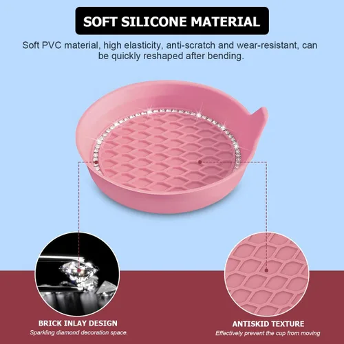 Miniatura 3 de Osilly Bling Portavasos para Auto, Juego de 4 Portavasos Universales con Diamantes de Imitación, Alfombrilla Antideslizante de Silicona a Prueba