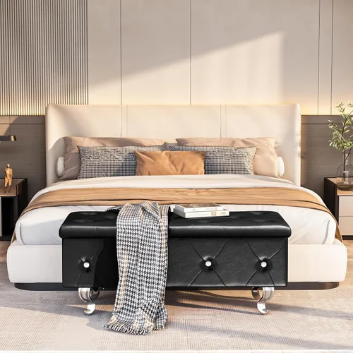 Miniatura 2 de DKLGG Banco otomano de almacenamiento para dormitorio, banco de entrada tapizado con patas y bisagra de seguridad, banco de almacenamiento pequeño