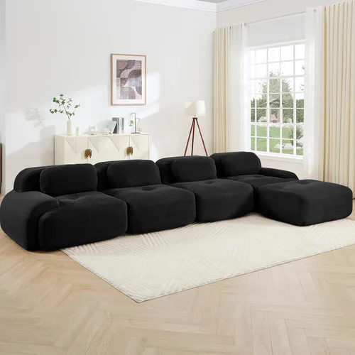 Miniatura 22 de Juego de sofás seccionales sin hueso de 117 pulgadas para sala de estar, modular en forma de L y sofá de 3 plazas con asiento profundo, almohadas