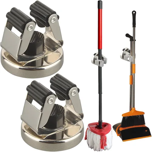Miniatura 17 de MUTUACTOR Soportes magnéticos para escobas, 2 piezas de clips magnéticos resistentes antiroturas para montaje en pared, sin perforación, ganchos
