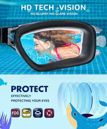 Miniatura 7 de NSSIW Gafas de natación para niños de 6 a 14 años, antiniebla con UV400 y sin fugas, campo de visión ultra amplio, paquete de 3 Negro