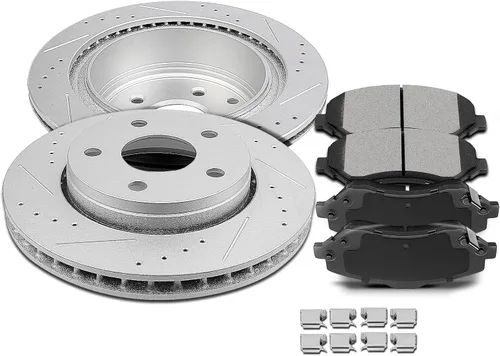 Miniatura 9 de SCITOO Rotores de disco D/S delanteros de 11.89 pulgadas y traseros de 12.44 pulgadas + pastillas de freno de cerámica de repuesto para Jeep