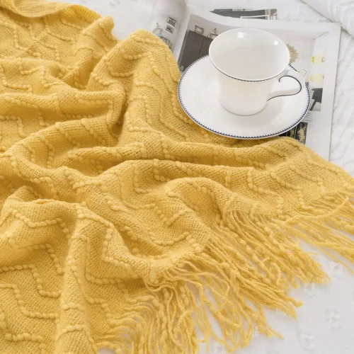 Miniatura 5 de BATTILO HOME Manta amarilla para sofá, manta dorada suave con textura, manta decorativa de punto mostaza para sofá, cama y sala de estar, 50 x 60