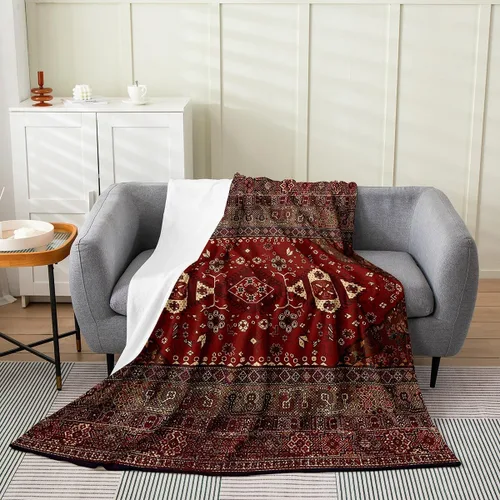 Miniatura 7 de Erosebridal Manta Bohemia de Tiro 40x50 Pulgadas, Retro Azul Amarillo Degradado Rojo Floral Bohemio Tribal de Vellón, Vintage Antiguo Enrejado
