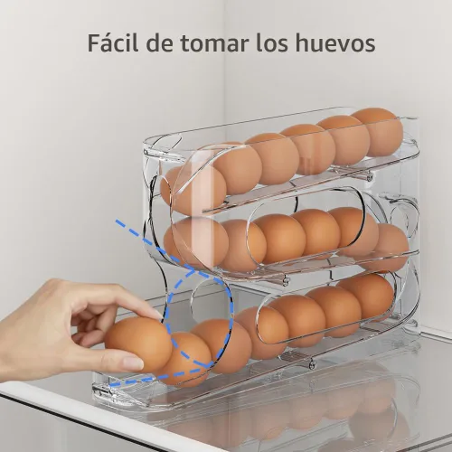 Miniatura 6 de Sotfamily Soporte transparente para huevos para refrigerador, dispensador automático de huevos para huevos, 18 unidades, diseño FIFO, rodillo