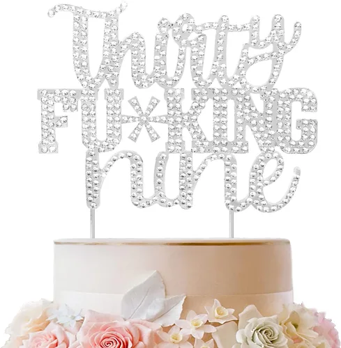 Miniatura 81 de LINGTEER Veintiún divertidos adornos dorados para tartas con diamantes de imitación – Saludos a los 21 años de edad, decoración de centros de mesa