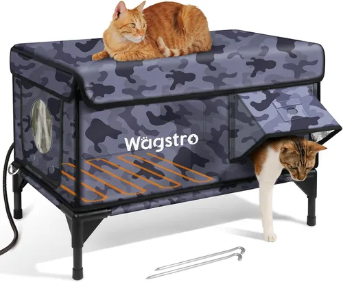 Miniatura 12 de Casa Calefaccionada para Gatos de Exterior, Casa Aislada Resistente a la Intemperie para Gatos de Exterior con Aleros Impermeables y Puerta de Verde