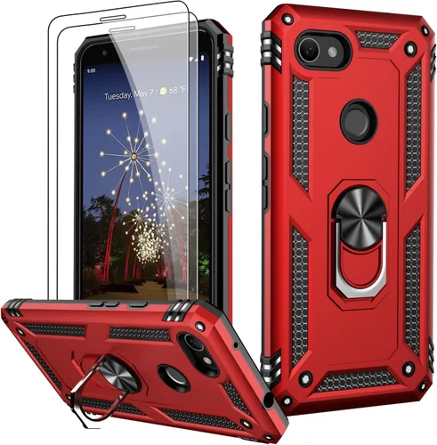 Miniatura 119 de LUMARKE Funda para Google Pixel 5 con protector de pantalla, pasa 16 pies, probada en caídas, grado militar, con soporte de anillo magnético, Rojo