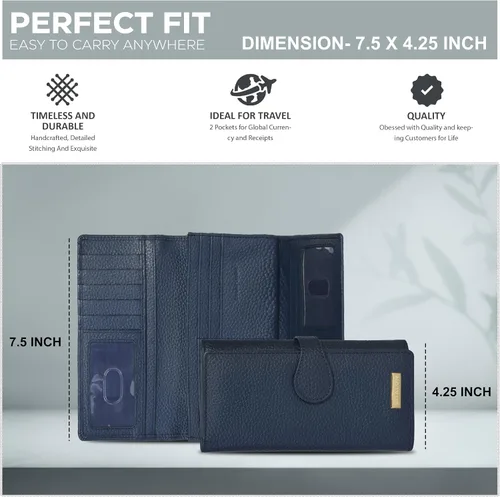 Miniatura 4 de Carteras de piel con bloqueo RFID, para cheques, con 11 ranuras para tarjetas, para mujer, cartera Rfid