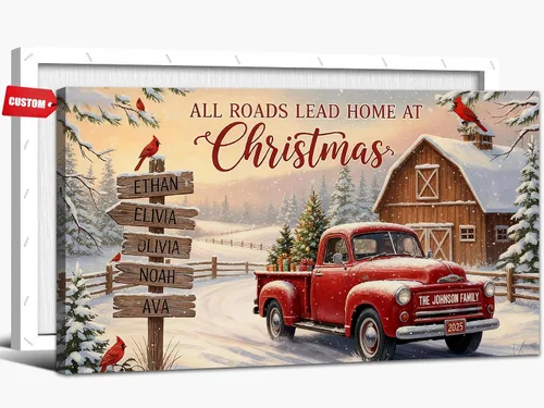 GUTTATY Arte de pared en lienzo de Navidad personalizado, impresiones de lienzo personalizadas con apellido y señales, póster de decoración de pared