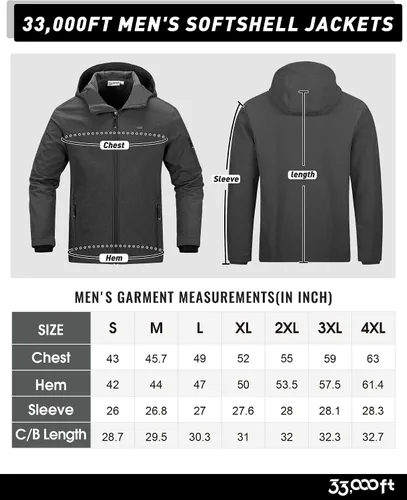 Miniatura 6 de 33,000ft Chaqueta Softshell con capucha para hombre, impermeable, ligera, aislada, cortavientos, con forro polar