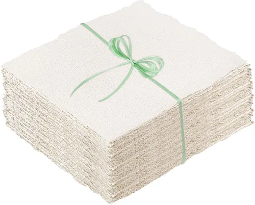 100 hojas de papel con borde deckled de 8.5 x 11 pulgadas, papel hecho a mano de 160 GSM, papel de acuarela rugoso/texturizado para invitaciones de