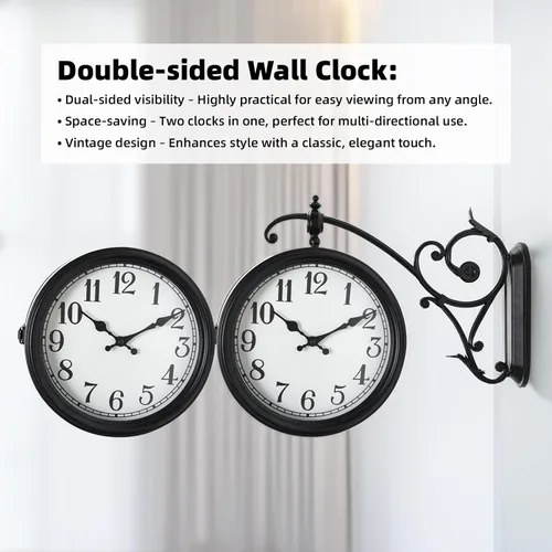 Miniatura 4 de Reloj de pared de doble cara, reloj de pared vintage de metal europeo, relojes de pared grandes de esquina antiguos para jardín, interior, exterior