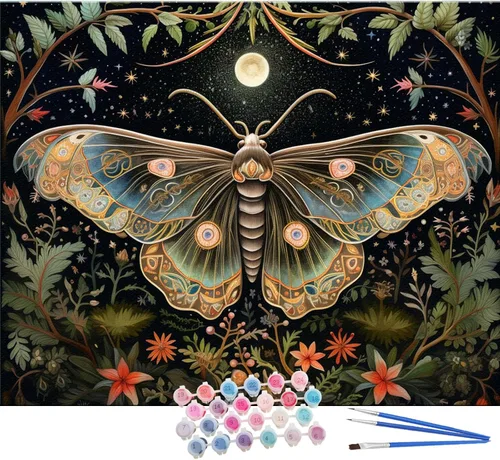 Miniatura 11 de TOCARE Kit de pintura por números de mariposas y flores para adultos principiantes, lienzo de pintura para adultos por números, juegos de pintura