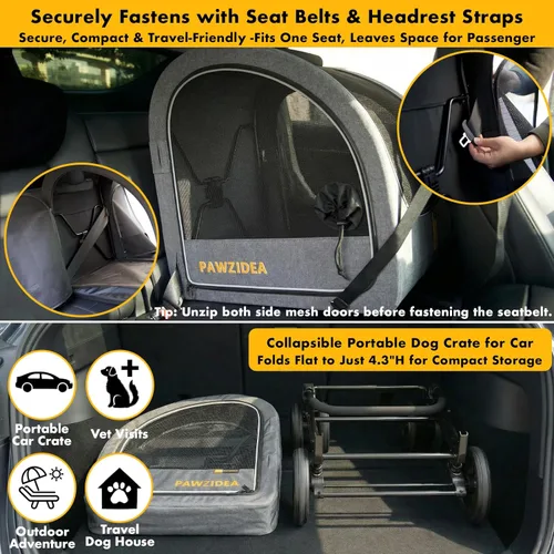 Miniatura 6 de PAWZIDEA Cochecito grande para perros con transportador desmontable, jaula portátil para perros de viaje en automóvil, múltiples cochecitos