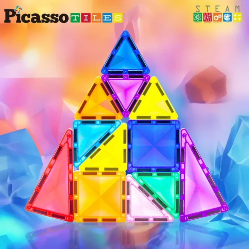 Miniatura 2 de PicassoTiles Juego de bloques de construcción magnéticos tamaño de viaje Serie mini Diamond, bloques de construcción magnéticos, juguetes 13 piezas
