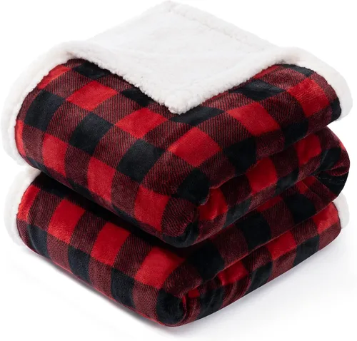Miniatura 12 de BEAUTEX Manta de Vellón Sherpa, Mantas y Cobijas de Felpa a Cuadros Búfalo Súper Suaves y Cálidas, Manta Ligera Acogedora y Suave para Sofá y Cama