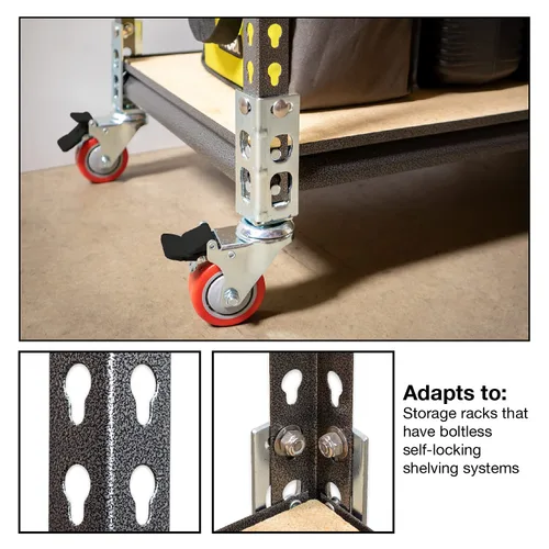 Miniatura 2 de 4 ruedas giratorias para almacenamiento (se adaptan a estantes autobloqueantes sin tornillos) (3 pulgadas (capacidad total máxima de 500 libras))