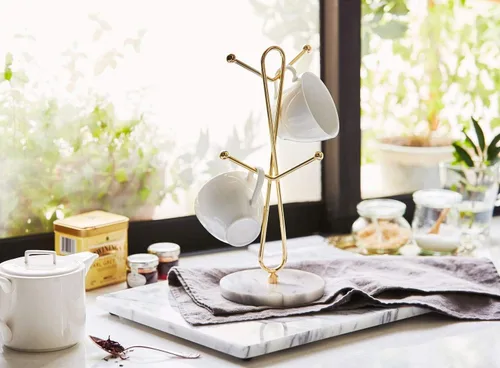 Miniatura 6 de JEmarble Soportes para tazas con soporte chapado en cobre (negro) para encimera, tazas de café y estante de almacenamiento para tazas de té