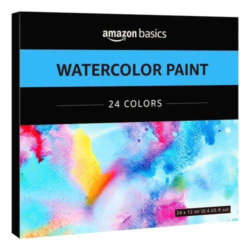 Amazon Basics Juego de tubos de pintura acuarela vibrante, 24 colores, colores surtidos