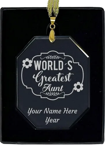 Miniatura 5 de LaserGram Adorno de Navidad de vidrio personalizado, tía más grande del mundo, idea de regalo grabada con láser personalizada (forma redonda)