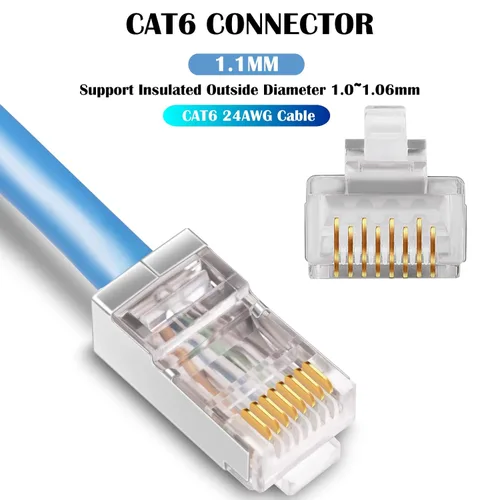 Miniatura 2 de iGreely Conectores Cat6 RJ45 blindados Paquete de 50 conectores chapados en oro RJ45 Cat6/Cat5E/Cat5 8P8C 50 Micrones 50u 3 clavijas FTP STP Cable