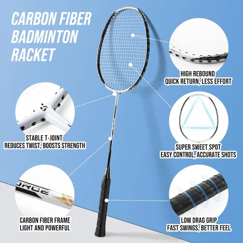 Miniatura 4 de Professional Badminton Set with Carbon Aluminum Badminton Rackets Set of 4, Outdoor Portable Badminton Net with Winch System, 4 Nylon Badminton