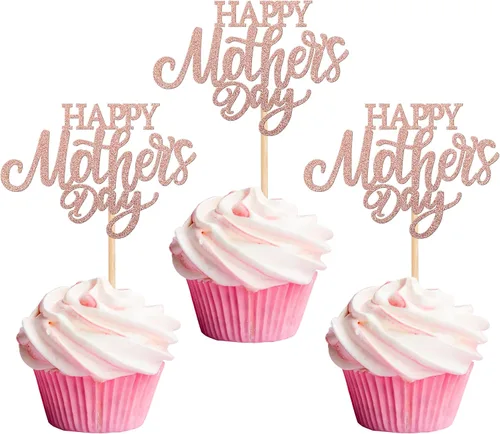 Miniatura 28 de Rsstarxi 1 paquete de decoración para pastel con flores de purpurina con doble corazón Love Mom Best Mom Best Mom Cake Pick Decoraciones para feliz
