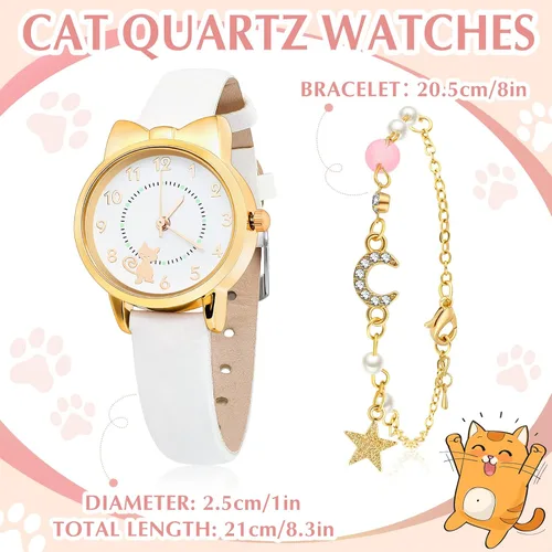 Miniatura 3 de 3 piezas de reloj para niños y pulsera de estrellas, relojes de cuarzo de dibujos animados, incluyendo bonitos relojes de cuarzo de cuero, 2 piezas