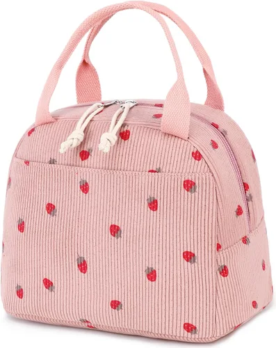 Miniatura 40 de Bluboon Bolsa de almuerzo para mujer, bonita bolsa de almuerzo de pana con correa para el hombro, reutilizable, aislada, gran capacidad