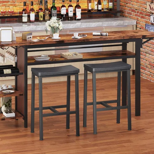Miniatura 7 de Homeiju Bar Stools, Counter Height Bar Stools Set of 2, 23.6 Inch Saddle Stools with Footrests, Industrial Kitchen Counter Seat for Dining Room