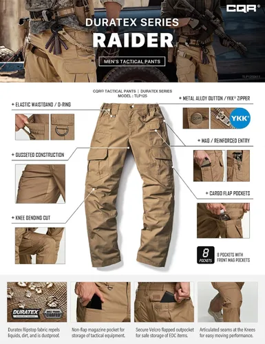 Miniatura 7 de CQR - Pantalones tácticos tipo cargo para hombre, tejido anti-rasgaduras, resistentes al agua, ligeros, para uso diario, trabajo, senderismo