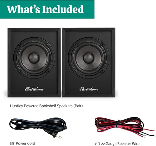 Miniatura 9 de Electrohome Huntley - Altavoces alimentados para estantería con amplificador integrado y controladores de 3 pulgadas para tocadiscos, TV, PC y Negro