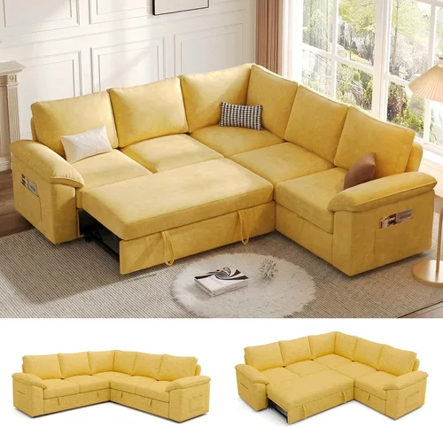 Miniatura 30 de Sofá Seccional Modular de 85 Pulgadas con Cama Extraíble, Sofá Cama Seccional en Forma de L de 5 Asientos con Almacenamiento, Sofás Seccionales